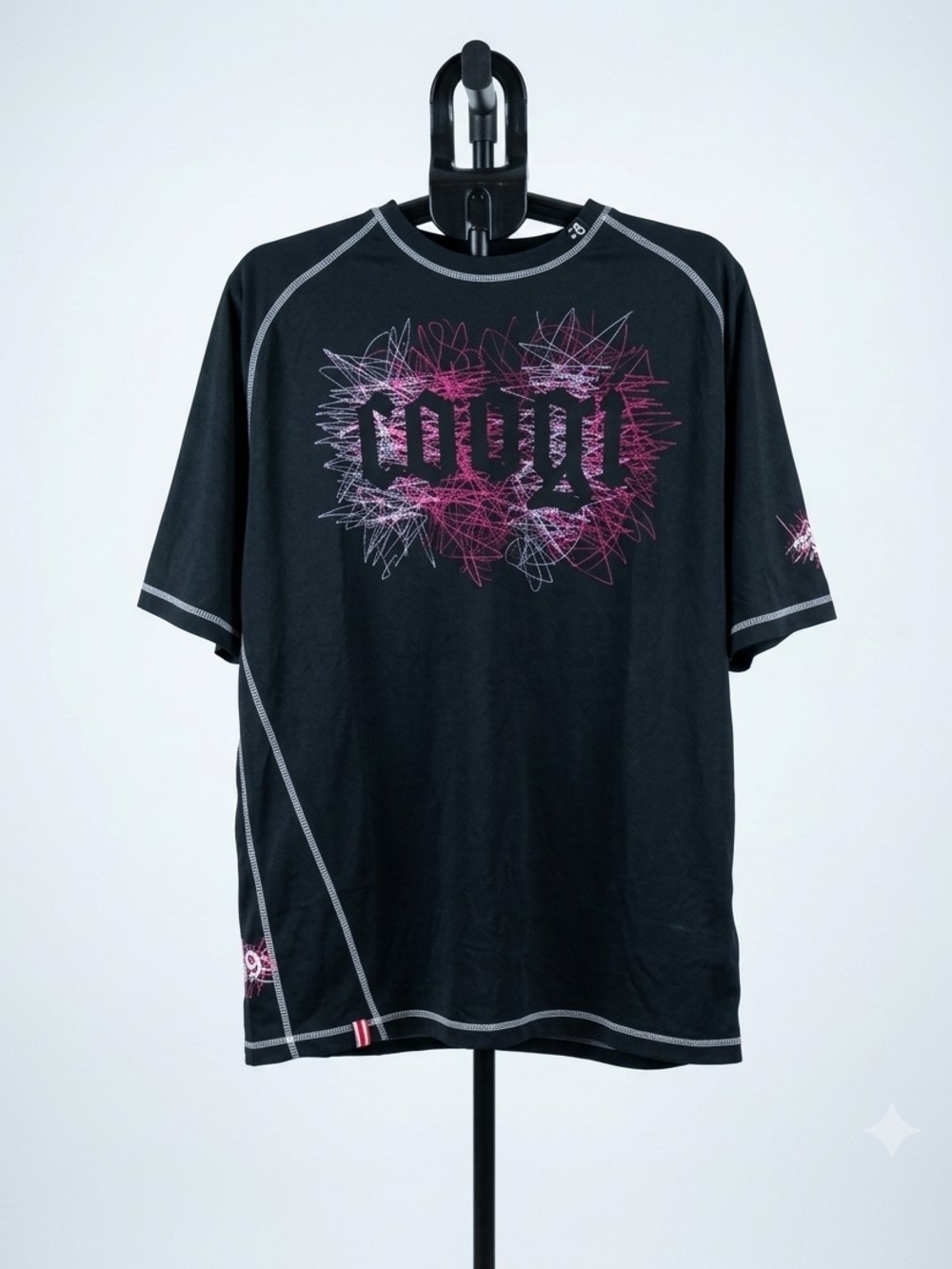 COOGI Black Short Sleeve Tee with Pink Graphic Logo and Contrast Stitching